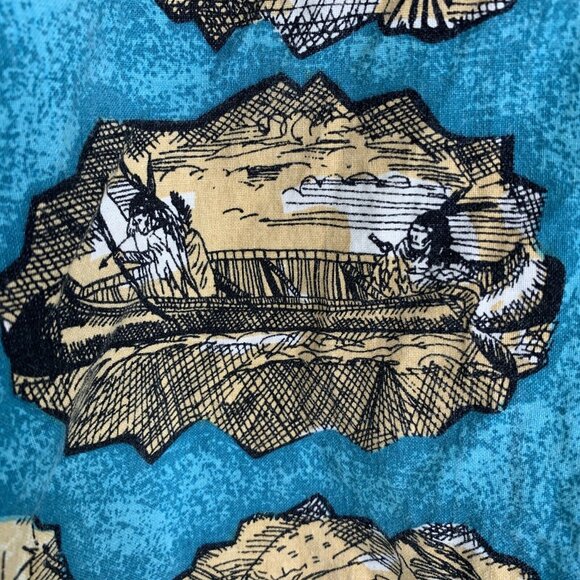 Vintage Roper Western Button-Up Shirt With Native American Print In Turquoise & - Picture 4 of 10